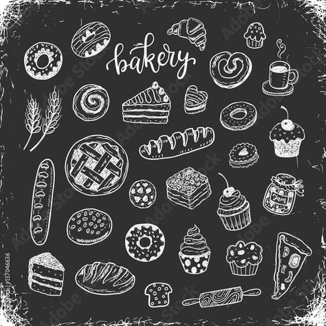 Chalk Menu, Chalkboard Doodles, Bakery Design Interior, Bakery Food, Food Doodles, Chalk Wall, Sandwich Board, Chalkboard Background, Cafe Art