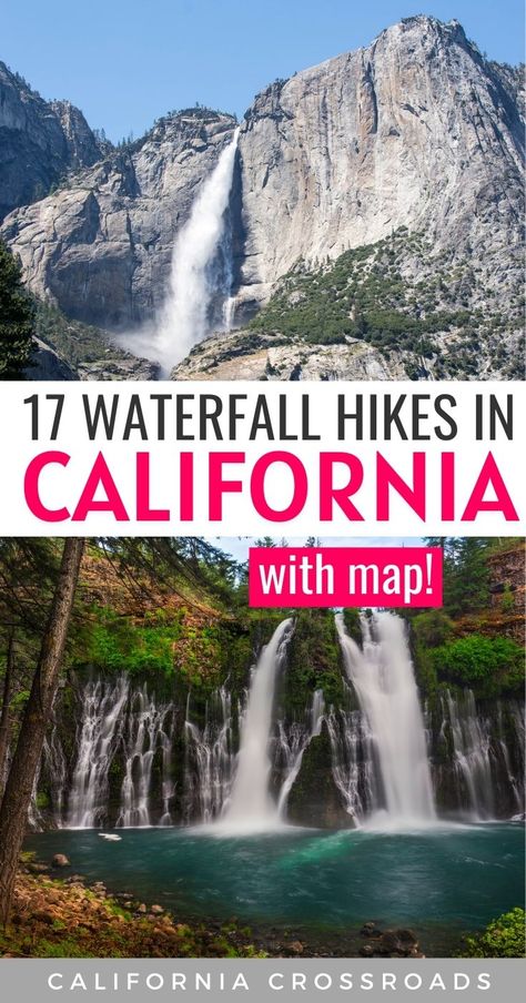 Want to find the best California waterfalls? Here are the best hikes to waterfalls in California. Best Northern California waterfalls | Best Southern California Waterfalls | Big Sur waterfall | Yosemite waterfalls | hikes in California with waterfalls | California waterfall on beach | places to visit in California | McWay Falls | California waterfall hikes | California waterfall beach | hiking trails California | hiking California | California travel | California nature hikes | travel USA Waterfalls In California, Northern California Hikes, Hikes In California, California Waterfalls, California Places To Visit, California Hiking, Hike Trail, Mcway Falls, California Travel Guide