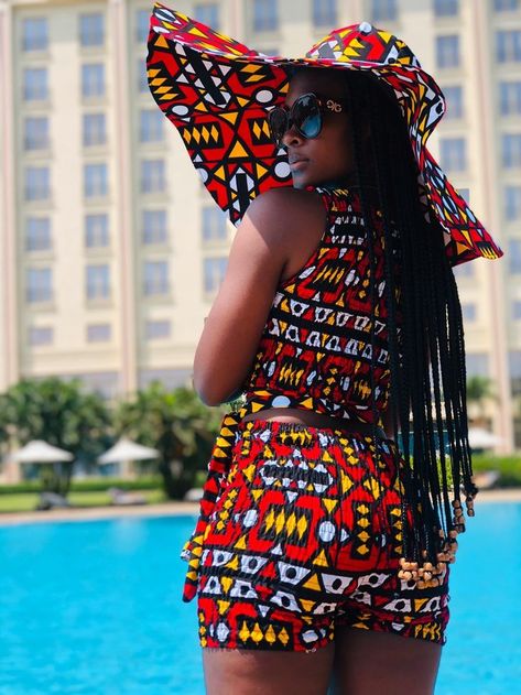 African Swimwear, Two Piece Shorts, Two Piece Outfits Shorts, Two Piece Shorts Set, Chiffon Cover Up, Stretchy Shorts, Best African Dresses, African Inspired Clothing, African Print Dress Designs