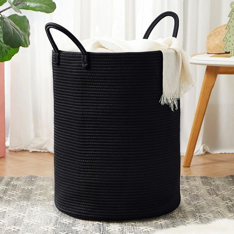 PRICES MAY VARY. 100% Cotton Rope 【Upgraded Material & Structure】The laundry basket is made of 100% cotton rope material, which is durable and freestanding. This material has no plastics, harsh chemicals, toxins, or harmful additives. You can put underwear in the basket or use the basket for baby items without worrying about safety. 【Stylish & Minimalist Design】 The cotton rope material gives it a soft, natural texture that complements any home decor style. Perfect for living room, bedroom, dorm Laundry Basket In Bedroom, Modern Laundry Basket, Black Laundry Basket, Rope Laundry Basket, Apartment Laundry Room, Laundry Basket Organizer, Kids Laundry Basket, Woven Hamper, Black Laundry