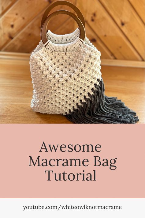 Macrame Bag With Wooden Handle, Macrame Hand Bag, Macrame Tote Bag Tutorial, Macrame Purse Tutorial, Macrame Purse Pattern, Macrame Beach Bag, Macrame Bag Pattern, Tas Macrame, Macrame Bag Tutorial