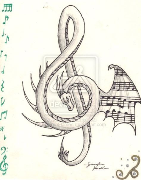 Dragon Treble Tattoo, Japanese Dragon Tattoo Meaning, Clef Tattoo, Treble Clef Tattoo, Dragon Tattoo Meaning, Japanese Dragon Tattoo, Arte Doodle, Kunst Tattoos, Music Tattoo Designs