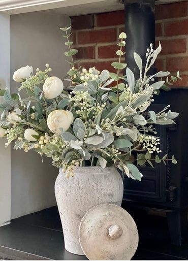 Neutral Floral Arrangements For Home, Large Stone Vase, Neutral Floral Arrangements, Summer Floral Decor, Stone Vases, Texture Stone, Stone Vase, Table Decor Living Room, Flower Vase Arrangements