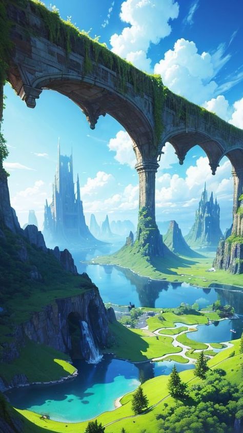 Magic Academia, Beautiful Nature Landscape, Scenery Landscape, Fantasy Background, Landscape Concept, Fantasy City, Fantasy Setting, Fantasy Places, Fantasy Art Landscapes