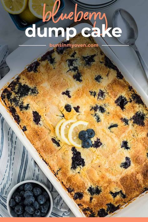 Our Lemon Blueberry Dump Cake is a super quick and easy 3-ingredient dessert recipe! Just 5 minutes of prep and 3 ingredients for the ultimate dump cake. Serve it warm with a scoop of some vanilla ice cream! Blueberry Cobbler Dump Cake, Lemon Blueberry Dump Cake, Lemon Dump Cake Recipe, Dump Cake Recipes Chocolate, Easy Blueberry Desserts, Blueberry Dump Cake, Cobbler Dump Cake, Blueberry Dump Cake Recipes, Easy Dump Cake Recipe