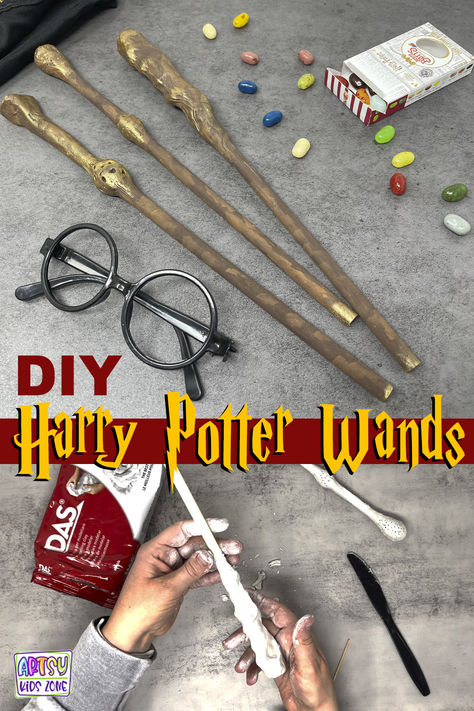 Handmade Wands Harry Potter, Diy Harry Potter Wands Easy, Magical Wands Diy, Wand Making Diy, Clay Wands Diy, How To Make Harry Potter Wands, How To Make A Wand, Harry Potter Wand Ideas, Harry Potter Activities For Kids