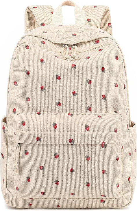 School Backpack for Teen Girls Bookbags Elementary High School Corduroy Laptop Bags Women Travel Daypacks (Strawberry Beige) Strawberry Backpack, Canvas Duffel Bag, Teen's Backpack, Middle School Outfit, Cute School Bags, Stylish School Bags, Quick Crochet Patterns, Laptop Bag For Women, Backpack For Teens