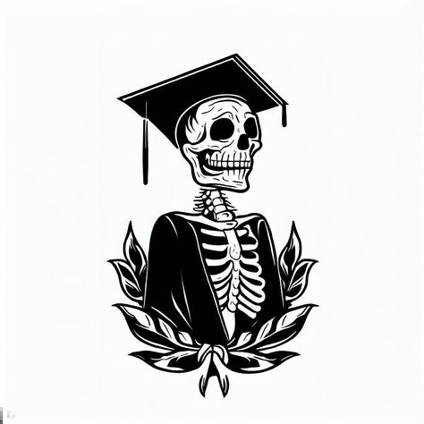 skeleton in a graduation cap Idea Skeleton Graduation, Graduation Cap Art, Stylized Skeleton, Ink Shading, Skeleton Pics, Art Skeleton, Sublimacion Ideas, Funny Art Prints, Rad Tech