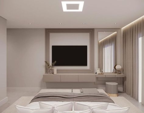 Vanity With Tv Above, Tv Bedroom Ideas, Bedroom With Tv, Bedroom Ideas Couples, Hotel Bedroom Design, Bedroom Tv Wall, Bedroom Built In Wardrobe, House Wall Design, Bedroom Couch