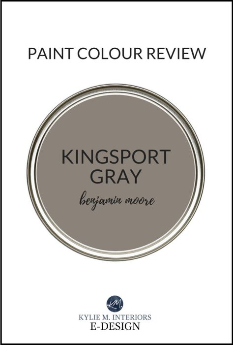 Kingsport Gray has been one of the most popular Benjamin Moore greige paint colours for a long time. With its depth, it's great for painted cabinets, bathroom vanities, feature walls, whole rooms or exteriors! Learn all about it with Kylie M Interiors Edesign, DIY decorating and design blogger #bestpaintcolours #sherwinwilliams #greige #paintedcabinets #kylieminteriors #edesign #kyliemedesign Kingsport Gray, Benjamin Moore Pashmina, Benjamin Moore Chelsea Gray, Charcoal Grey Paint, Taupe Paint Colors, Kylie M Interiors, Warm Grey Paint Colors, Best Gray Paint, Best Gray Paint Color