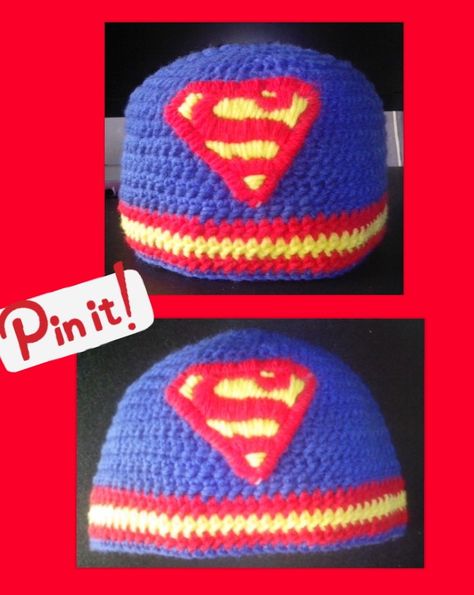 crochet superman beanie hat Crochet Superman Hat, Crochet Superman, Superman Hat, Superhero Hats, Spiderman Hat, Crochet Hats For Boys, Crochet Character Hats, Chemo Hats, Crochet Beanies