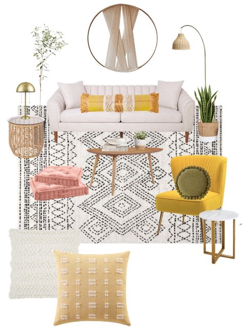 Bright And Sunny Living Rooms, Mustard Living Rooms, Sunny Living Room, Beige Living Rooms, Room Details, Design Boards, Yellow Living Room, Yellow Decor, Living Room White