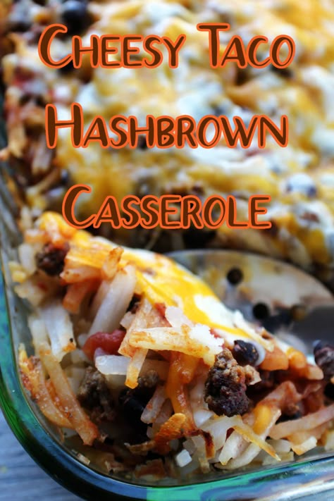 Easy and cheesy, this taco casserole with a base of hashbrowns is hearty and full of flavor. Simple recipe and great supper dish. Potatoe Taco Casserole, Shredded Hashbrown Taco Casserole, Hamburger Hashbrown Casserole Recipes Easy, Cheesy Taco Hashbrown Casserole, Dinner Recipes With Hashbrowns, What To Make With Hashbrowns, Crockpot Taco Hashbrown Casserole, Hash Brown Taco Casserole, Mexican Hashbrown Casserole