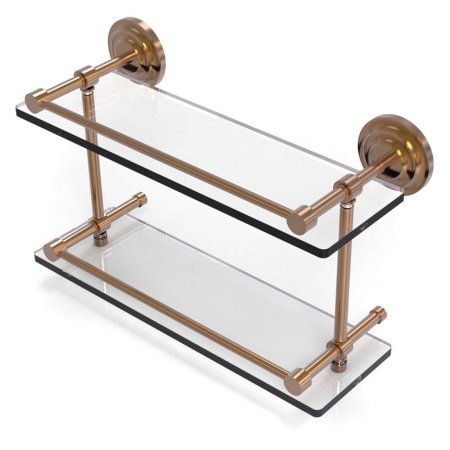 Que New 22 inch Double Glass Shelf with Gallery Rail, Bronze Bathroom Shelving Unit, Gallery Rail, Waverly Place, Double Glass, Glass Shelf, Decorative Glass, Brushed Bronze, Unlacquered Brass, Antique Pewter