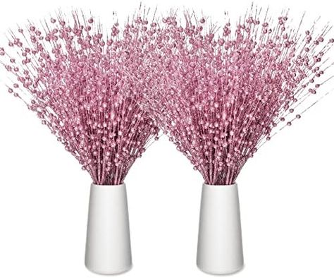 30 pieces of the glitter berry stems for Christmas tree, each one has 12 branches; And the branch is attached with 5 berries, these pink Christmas decorations for tree, Decorations are covered with shiny glitter to achieve a better festive visual effect, but please note that the shiny glitter may fall off a bit during the long transportation, but it won't affect its appearance; Please ensure that you do not mind before making a purchase Rose Gold Accents Decor, Pink Christmas Table Decor, Stem Decorations, Halloween Christmas Ornaments, Pink Christmas Table, Glam Christmas Decor, Pink Christmas Ornaments, Home Decor Pink, Christmas Vases