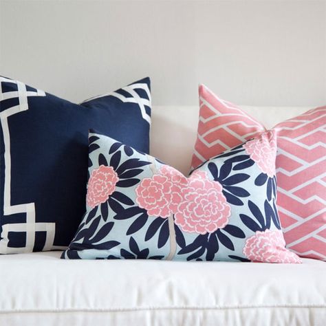 Pink Apartment, Navy Bedrooms, Navy Pillows, Pink Cadillac, Trendy Living Rooms, Gray Bedroom, Trendy Bedroom, Blue Living Room, Project Nursery