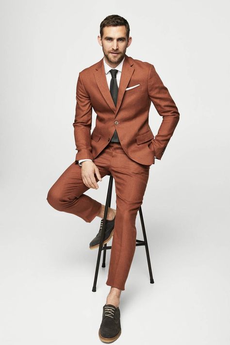 Rustic Groomsmen, Beach Wedding Suit, Cocktail Suit, Spring Wedding Outfit, Beach Wedding Suits, Mens Wedding Suits, Suit Man, Orange Suit, Wedding Suits Groom