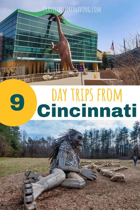 Contains 2 images showing great day trips from Cincinnati Ohio including a children's museum and a forest giant. Day Trips In Ohio, Kentucky Horse Park, Kentucky Bourbon Trail, Kentucky Travel, Road Trip Activities, Ohio Travel, Midwest Travel, National Park Vacation, Romantic Weekend Getaways