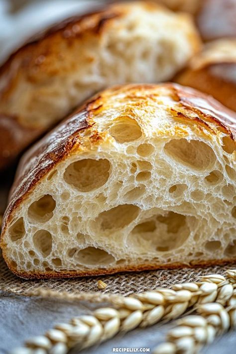 I just sliced into this gorgeous loaf of artisan bread, and the texture is absolutely divine! The golden crust pairs beautifully with the airy, moist crumb inside. Perfect for sandwiches, toasting, or simply enjoying with a bit of butter. Try making your own at home; it'll fill your kitchen with the most wonderful aroma! Easy Artisan Bread Recipes For Beginners, Cooking With Shereen Artisan Bread, Crusty Artisan Bread Recipe, Crusty Sandwich Bread, Sandwhich Loafs, Quick Artisan Bread, Overnight Artisan Bread, Artisan Bread Design, Easy Italian Bread