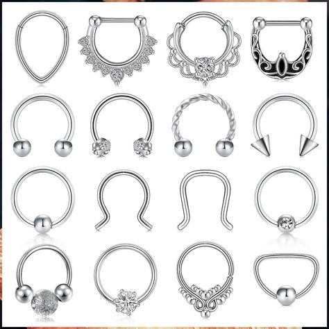 MODRSA Septum Ring Septum Piercing Jewelry 16g Septum Jewelry Horseshoe Septum Rings Stainless Steel Captive Bead Ring Septum Septum Jewelry Horseshoe, Septum Jewelry Clicker, Ring Septum Piercing, Horseshoe Septum, Tragus Earrings Hoop, Captive Bead Ring, Septum Piercing Jewelry, Septum Hoop, Septum Nose Rings