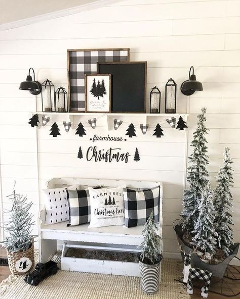 50+ Black and White Christmas Decoration Ideas to Create an Exhilarating Dreamscape - Hike n Dip Christmas Entryway, Black And White Christmas, Black White Christmas, Plaid Christmas Decor, Buffalo Check Christmas, Christmas Farm, Christmas Decoration Ideas, Black Christmas Trees, White Christmas Decor