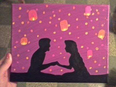 Painting Ideas Disney, Disney Canvas Paintings, Tangled Painting, Disney Canvas Art, Disney Canvas, Disney Paintings, Small Canvas Paintings, Disney Ideas, Simple Canvas Paintings