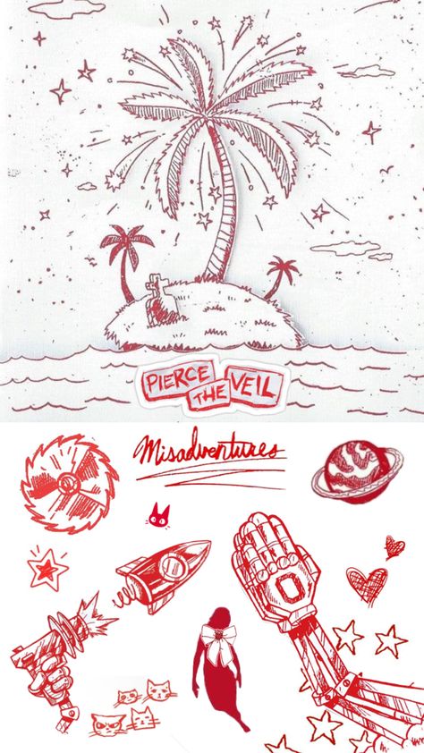 Pierce the veil album Misadventures Poster Drawing, Pierce The Veil, The Veil, Album Art, Tattoos And Piercings, Pretty Wallpapers, Digital Scrapbooking, Good Music, Veil