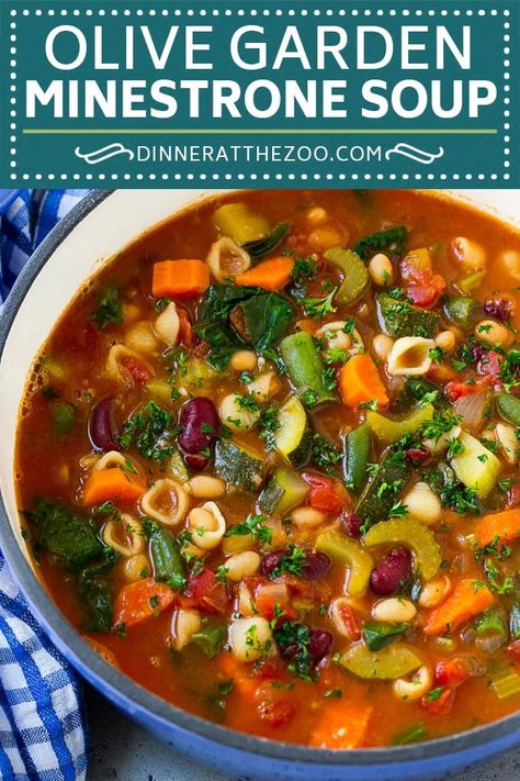 Olive Garden Minestrone Soup Recipe | Minestrone Soup | Copycat Recipe #minestrone #soup #italianfood #vegetarian #dinner #dinneratthezoo Olive Garden Minestrone Soup Recipe, Olive Garden Minestrone, Sopa Minestrone, Olive Garden Minestrone Soup, Minestrone Soup Recipe, Resep Salad, Vegetarian Soup Recipes, Quick And Easy Soup, Best Soup Recipes