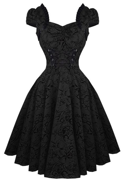 H&R LONDON | DRESS | Black Flocking Long Beserk Gothic Dress Vampire, Gothic Black Dress Short, Elegant Black Dress Knee Length, Black Rockabilly Dress, Gothic Fashion Victorian, Istoria Modei, Rock Punk, Gothic Dress, Emo Scene