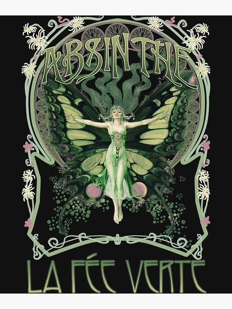 "Absinthe Classic T-Shirt" Poster for Sale by Kaylinky | Redbubble Absinthe Poster Vintage, Absynthe Design, Absinthe Aesthetic, Sona Inspiration, Green Fairy Absinthe, Absinthe Fairy, Absinthe Art, Cocktail Images, Rock Poster Art