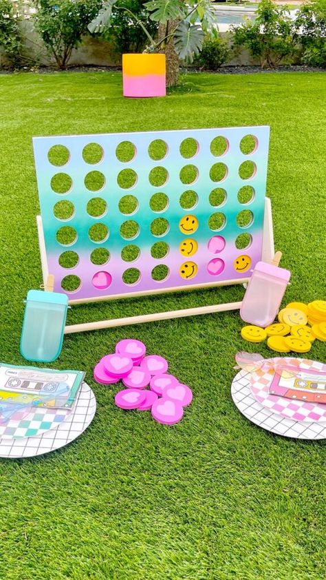 DIY Colorful Giant Four-in-a-Row Game Connect Four Aesthetic, Life Size Games, Diy Tassel Earrings, Connect Four, Diy Confetti, Halloween 4, Gold Spray Paint, Diy Tassel, Diy Games