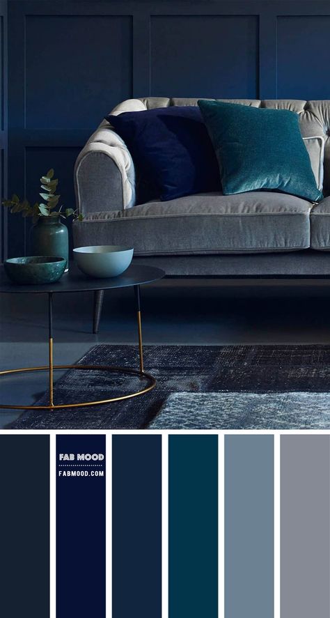 Color inspiration Archives - Fabmood | Wedding Colors, Wedding Themes, Wedding color palettes Navy Blue And Grey Living Room, Blue And Grey Living Room, Blue Living Room Color, Calm Living Room, Blue Grey Living Room, Dark Gray Sofa, Navy Living Rooms, Teal Living Rooms, Grey Living Room