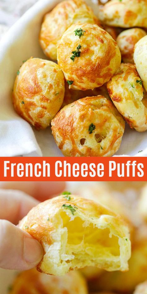 Cheese Puffs Gougeres (with Two Cheese!) - Rasa Malaysia French Cheese Puffs, Gougeres Recipe, Cheese Puffs, French Cheese, Läcker Mat, French Cooking, Recipes Crockpot, Deilig Mat, Bread Recipes Homemade