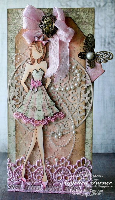 Card: Happy Birthday {Heartfelt Creations} Prima Mixed Media Dolls, Prima Paper Dolls, Prima Doll Stamps, Julie Nutting, Dress Card, Stamp Ideas, Shabby Chic Cards, Scrapbook Tag, Doll Ideas