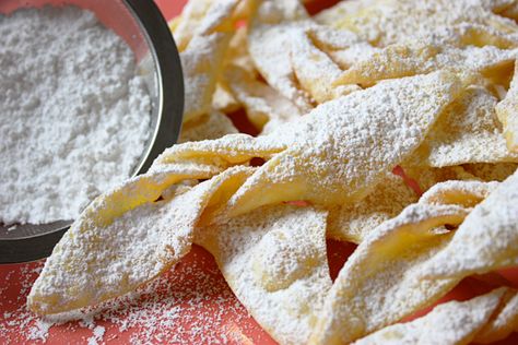 Angel Wings Recipe, Chrusciki, Bow Tie Cookies, Jenny Can Cook | Jenny Can Cook Chrusciki Recipe, Angel Wing Cookies, Christmas Bow Ties, Bow Tie Cookies, Polish Cookies, Ali D'angelo, Polish Desserts, Recipe Italian, Christmas Bow Tie