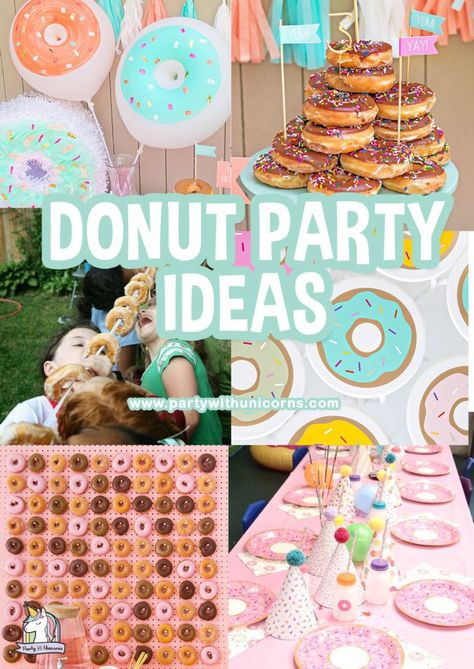 Quick and Easy Donut Birthday Party Ideas #donut #donutparty #doughnutparty Donut Birthday Party Ideas, Donut Birthday Party Invitations, Donut Party Supplies, Girls Birthday Party Games, Donut Party Decorations, Donut Theme Party, Doughnut Party, Donut Birthday Party, Donut Party Favors