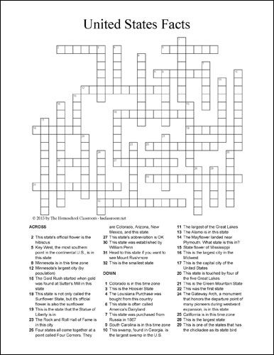 U.S. State Facts Crossword Puzzle Printable | The Homeschool Classroom Crossword Puzzles With Word Bank, Free Printable Crossword Puzzles, Fill In Puzzles, Brown Hair Colour, Printable Crossword Puzzles, Reddish Brown Hair, States And Capitals, Homeschool Geography, Homeschool Social Studies