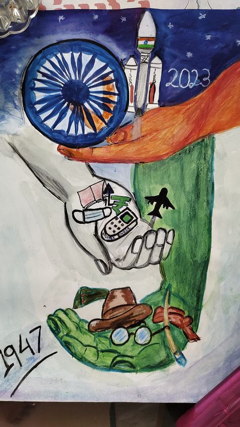 Vision Earth Day Drawing, Yoga Painting, Poster Rangoli, Independence Day Drawing, Movement Drawing, Flag Drawing, Hand Art Kids, School Art Activities, India Poster