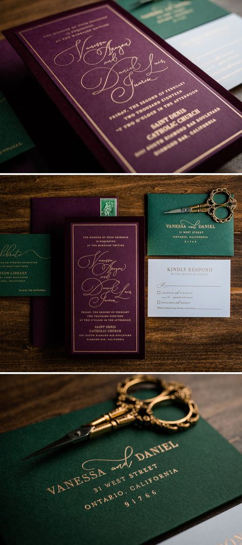 Jewel Tone Invitations Weddings, Jewel Tone Wedding Save The Date, Emerald Invitations Wedding, Jewel Tone Wedding Stationery, Emerald Plum And Gold Wedding, Plum Emerald Wedding, Jewel Toned Wedding Invitations, Plum And Emerald Wedding Colors, Moody Jewel Tone Wedding Invitations