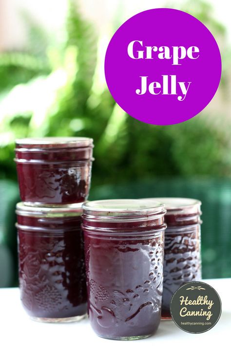 Grape Jelly - Healthy Canning Low Sugar Grape Jelly Recipe, Freezer Jelly, Grape Jelly Recipe, Homemade Grape Jelly, Concord Grape Jelly, Sugared Grapes, Homestead Kitchen, Grape Jam, Grape Recipes