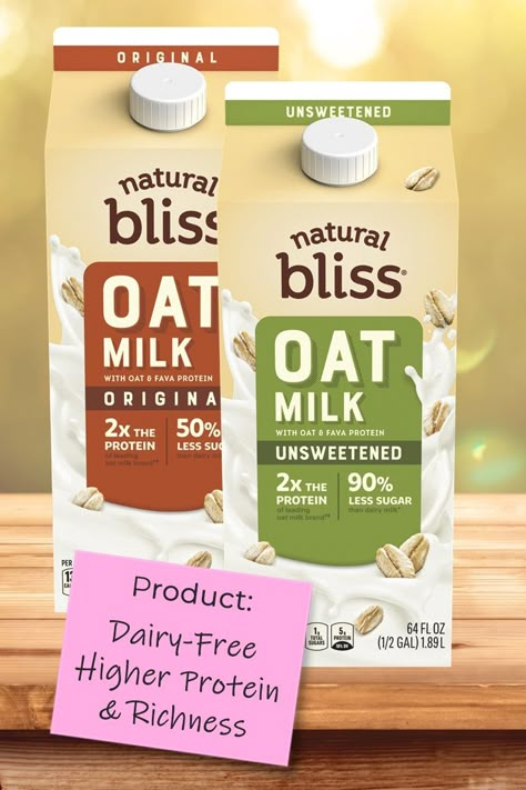 Natural Bliss Oat Milk Reviews & Info - dairy-free, vegan milk alternative from Nestle and Coffee Mate. Higher in protein and fat, lower in sugar List Of Dairy Products, Oat Milk Packaging, Milk Flavors, Milkshake Ideas, Diy Cheese, Gourmet Grilled Cheese, Lactose Intolerance, Farm Fresh Milk, Powder Milk