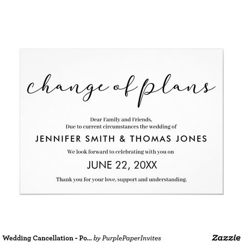 Wedding Cancellation - Postponed - Change of Plans Invitation Wedding Cancellation, Funny Wedding Cards, Wedding Invitations Zazzle, Best Friend Tattoos, Friend Tattoos, Announcement Cards, Wedding Invitation Templates, Invitation Zazzle, Wedding Shop