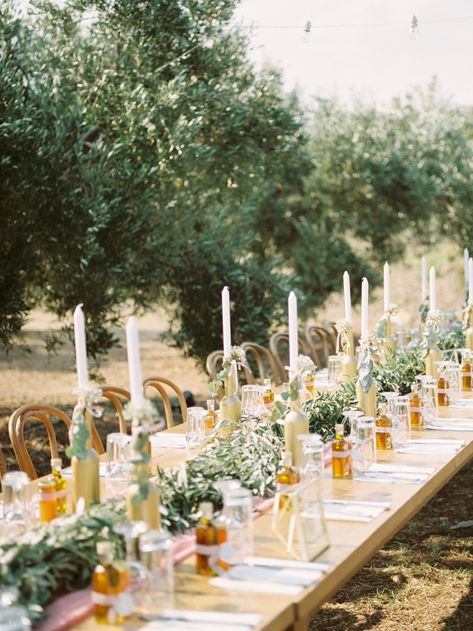 Greek wedding at an Olive Farm overlooking the Aegean Sea via Magnolia Rouge Grecian Inspired Wedding, Olive Farm Wedding, Greek Taverna Wedding, Greek Style Wedding Decorations, Medditeranean Wedding, Olive Tree Wedding Decor, Olive Garden Wedding, Aegean Wedding, Greek Church Wedding