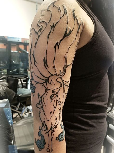 9 Tails Fox Tattoo, 9 Tailed Fox Tattoo, Fox Naruto, Fox Tattoo Sketch, Red Ink Tattoo Ideas, Ink Tattoo Ideas, 9 Tailed Fox, Red Tattoo Ideas, Red Ink Tattoo