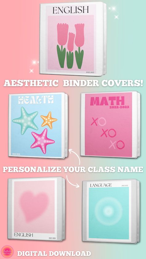 ➡ Hey girl! ⚡Are you tired of your binders looking as dull as yesterday's homework? Well, worry no more! Step into the world of aesthetic perfection with our fabulous binder covers designed to make all your classmates super jelly! These preppy aesthetic and super cool binder covers will transform your school supplies from "meh" to "OMG, where'd you get that?!" 🎀💖 Decorate Binder Cover Ideas, Aesthetic Binder Cover Printable, Aesthetic Binder Cover Ideas, Subject Binder Covers, Printable Binder Covers Free, Binder Covers Aesthetic, Binder Cover Templates Aesthetic, Math Binder Cover, Binder Cover Ideas