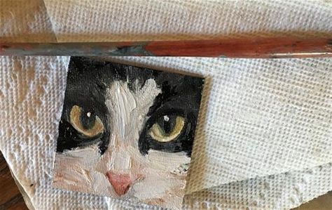 Cat Canvas Art, Tiny Cat Painting, Cat Mini Painting, Mini Cat Painting, Painting Ideas Cat, Mini Paintings Ideas, Cat Painting Easy, Cat Painting Acrylic, Acrylic Painting Cat