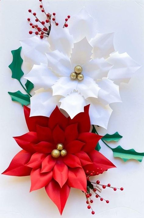 Christmas Flower Ornaments, Ponsietta Flowers, Paper Flowers For Christmas, Christmas Paper Flowers, Paper Flower Christmas, Create Paper Flowers, Florida Crafts, 3d Svg Files, Flower Workshop