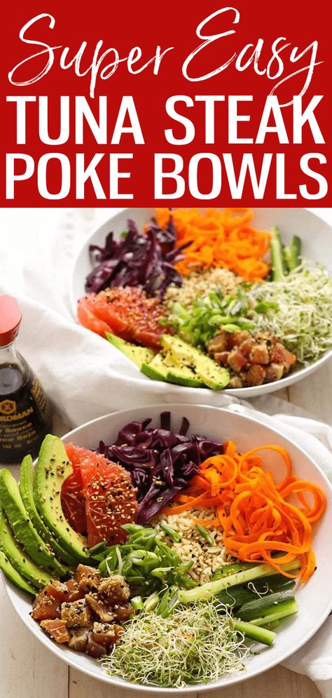 Easy Tuna Steak Poke Bowls - The Girl on Bloor Tuna Steak Side Dishes, Tuna Steak Recipes, Tuna Poke Bowl, Tuna Steak, Steak Side Dishes, Poke Bowls, High Protein Meal Prep, Meal Prep Clean Eating, Tuna Steaks