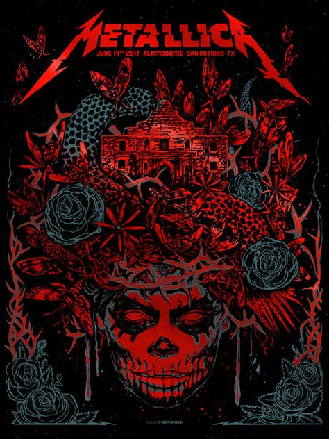 INSIDE THE ROCK POSTER FRAME BLOG: Metallica San Antonio Prints By Munk One Release Arte Heavy Metal, Poster Rock, Metallica Art, Rock Poster Art, Skin Paint, Rock N Roll Art, Rock Band Posters, Heavy Metal Art, Band Wallpapers