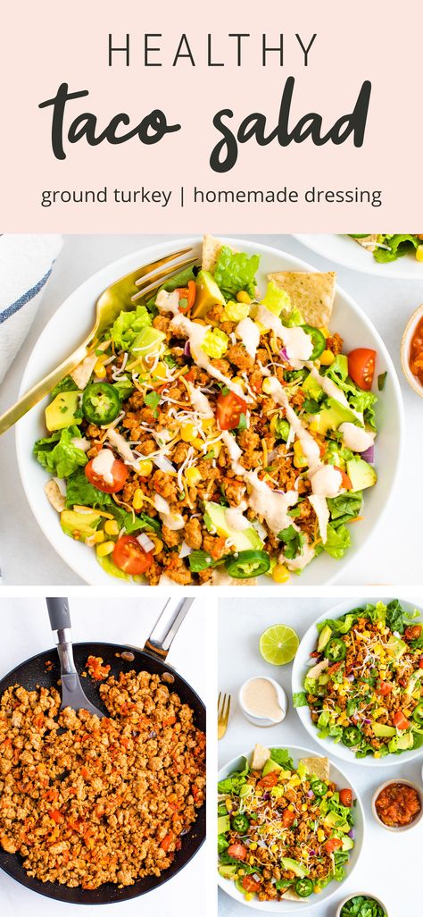 Ground Turkey Taco Salad, Taco Salad Recipe Healthy, Healthy Taco Salad, Turkey Salad Recipe, Healthy Taco Recipes, Turkey Taco Salad, Healthy Taco, Taco Salad Recipe, Healthy Tacos Salad